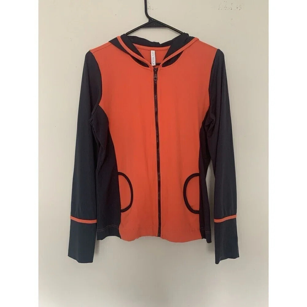 City Tech Navy Blue Orange Hoodie Jacket Women's Size M Long Sleeve